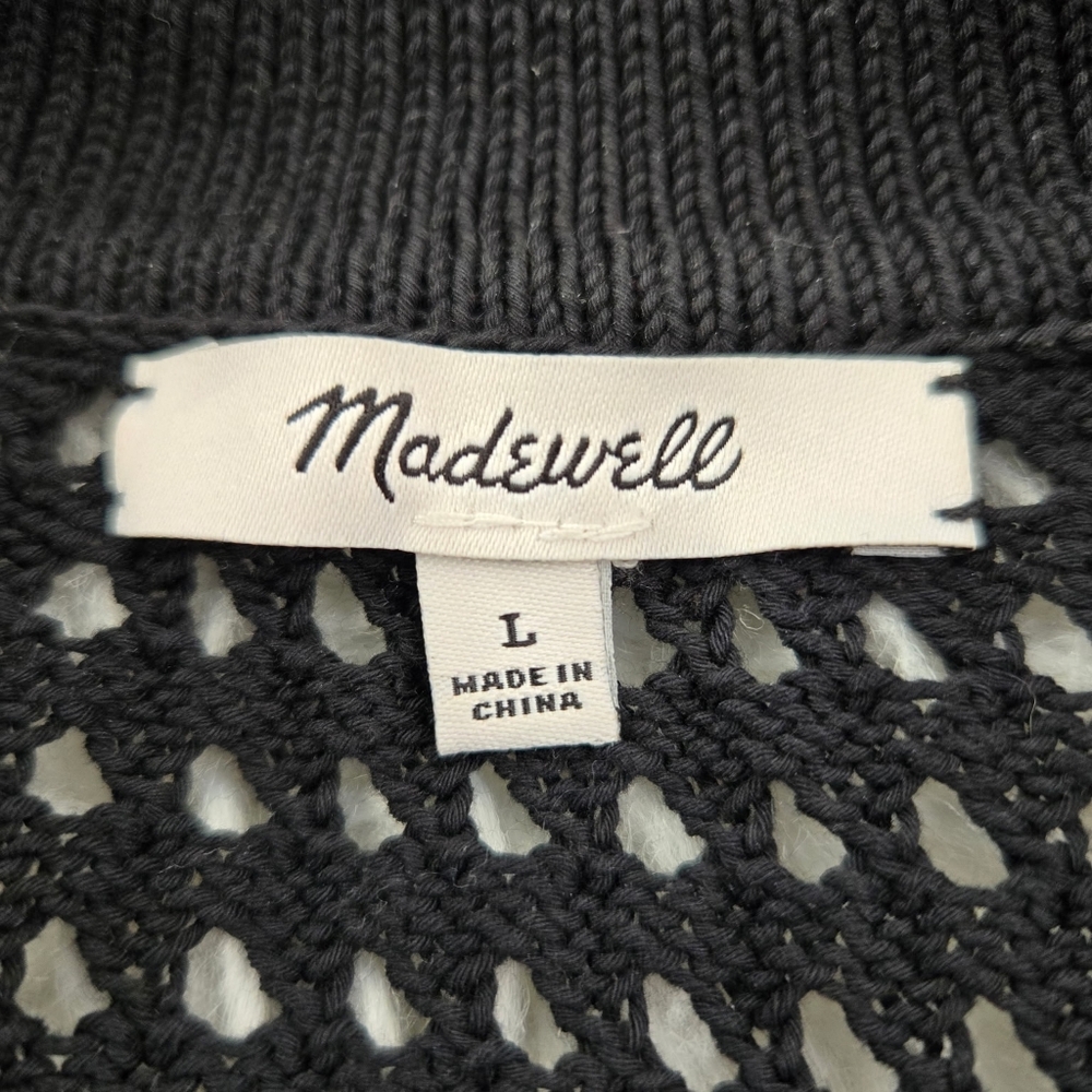 Madewell 100% Cotton Open-Stitch Polo Cardigan Sweater in Black. Size Large. - Picture 11 of 11